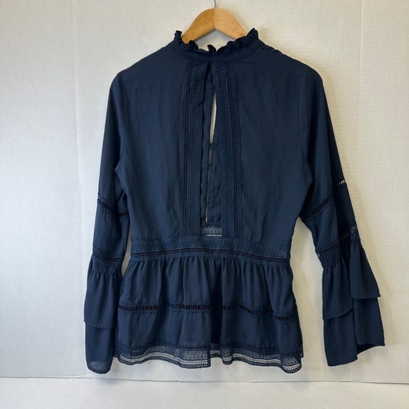 Octavia Navy Blue Ruffle & Lace Boho Blouse size Medium - Picture 2 of 12